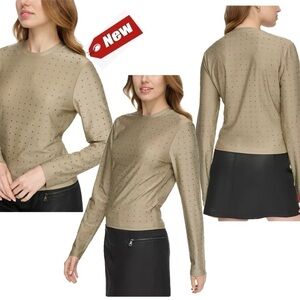 DKNY JEANS Women's Studded Crewneck Long-Sleeve Top Sz M NWT